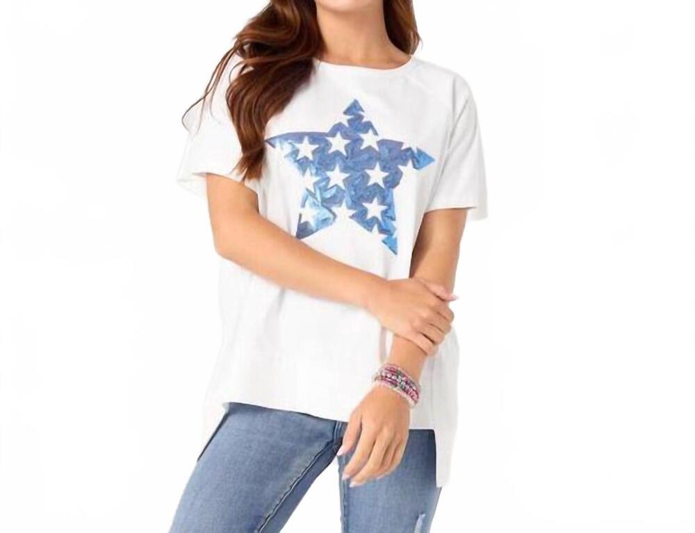 NEW COCO + CARMEN lenice relaxed short sleeve top in blue star